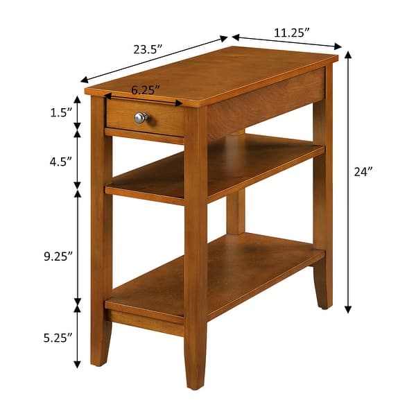 dimension image slide 11 of 12, Convenience Concepts American Heritage 1 Drawer Chairside End Table with Shelves