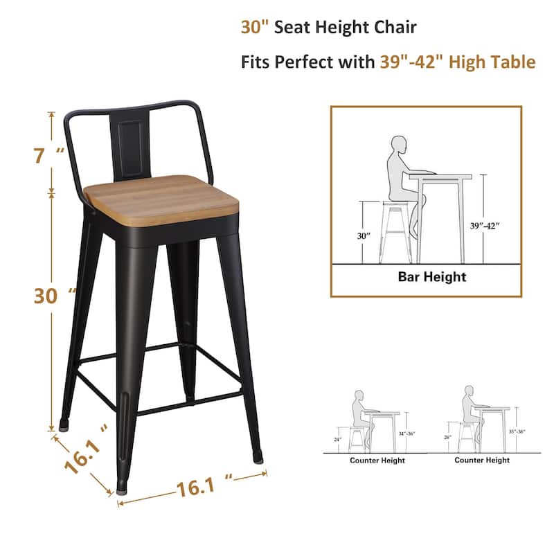 Bar Stools With Back set of 4 Industrial Metal Barstools with Wooden Seats