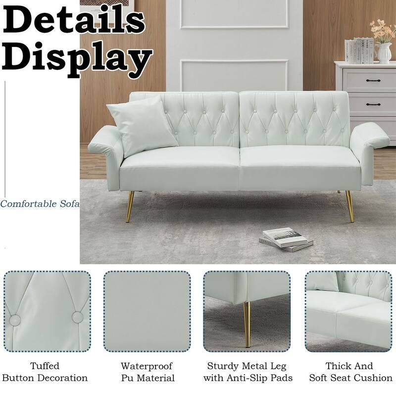 Futon Sofa Bed, Faux leather Foldable Couch Convertible Loveseat Sleeper Daybed with Adjustable Armrests for Small Space