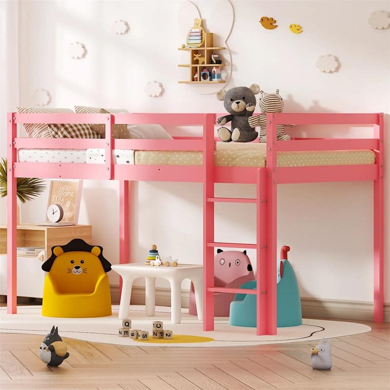 Solid Wood Toddler Platforms Loft Bed Twin Size With Stairs