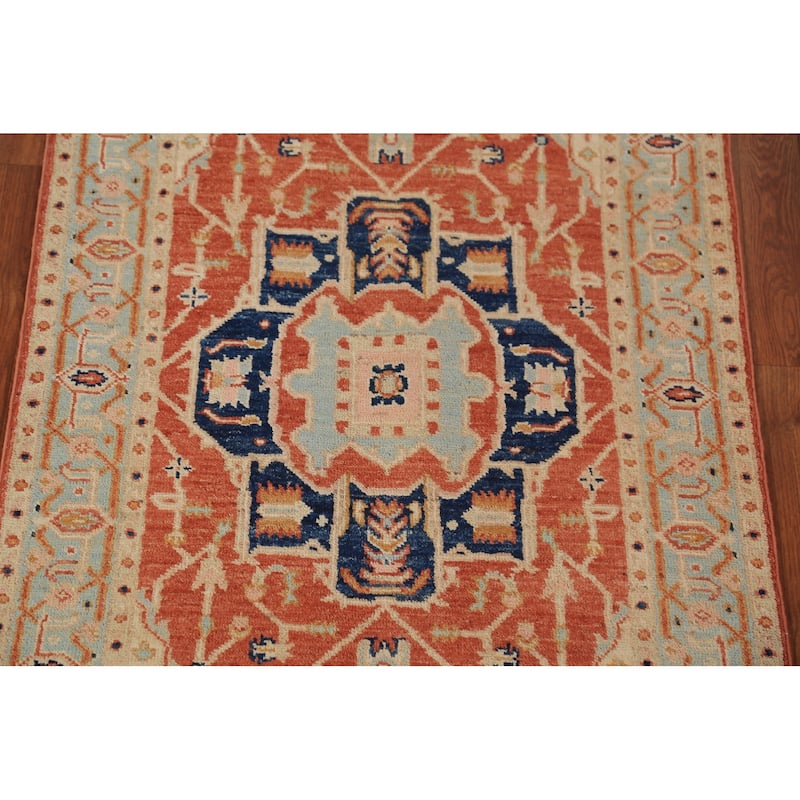 Orange Vegetable Dye Heriz Serapi Rug Hand-Knotted Wool Carpet - 3'1"x 4'10"