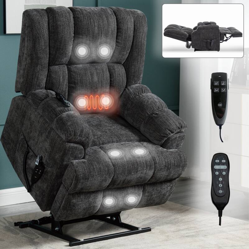 Roomfitters Dual Motor Power Lift Recliner Chair with Heat and Massage Infinite Position Heavy Duty Sofa for Seniors