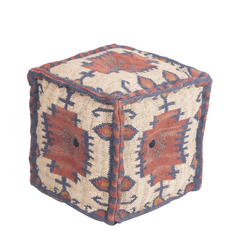 HERAT ORIENTAL Handmade Kilim Ottoman - 16" x 16" x 16"