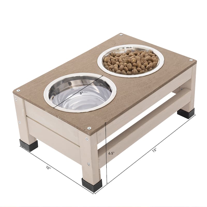 Outdoor Elevated Wooden Dog House with Storage Box, Weatherproof, Feeding Bowl, Suitable for Small and Medium Dogs
