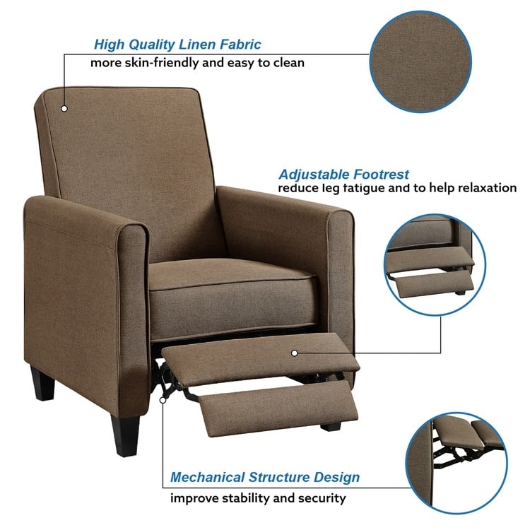 Landon Pushback Recliner Chair, Home Theater Reclining Chair with Armrest, Backrest for Small Spaces with Adjustable Footrest