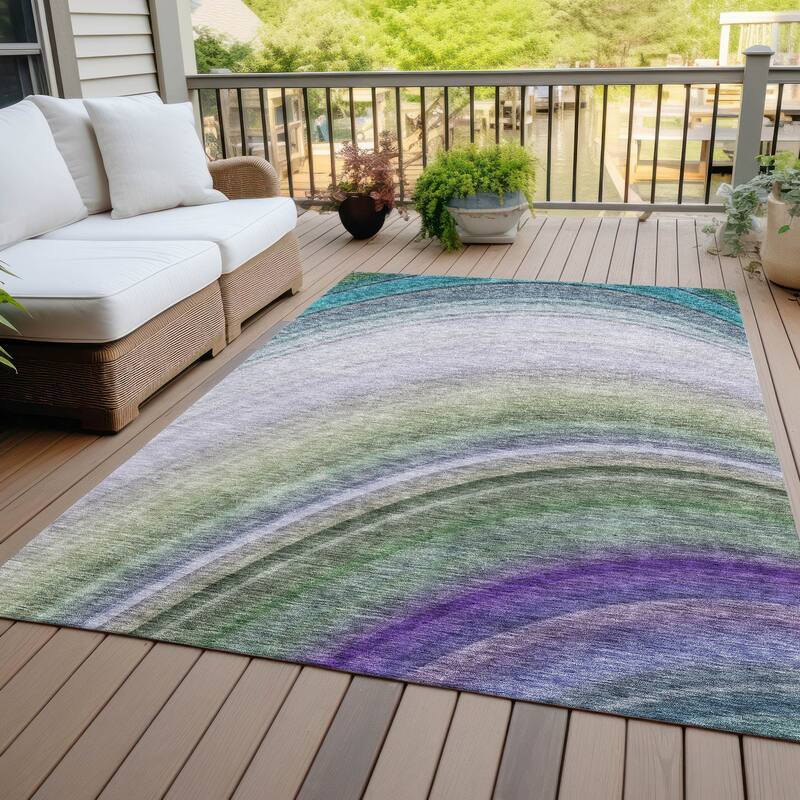 Machine Washable Indoor/ Outdoor Chantille Abstract Wave Rug