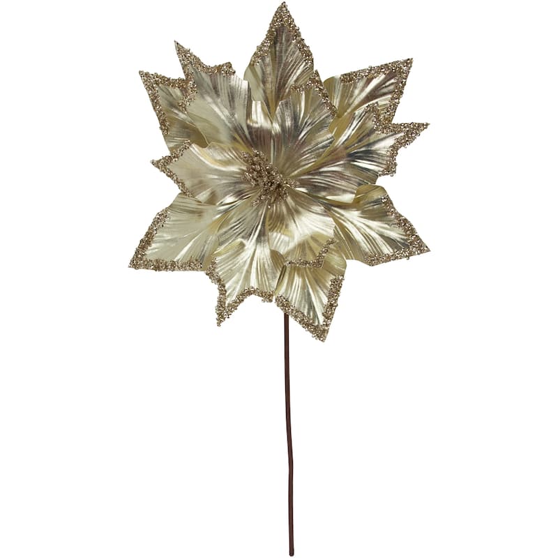 24" Metallic Champagne Gold Glittered Poinsettia Christmas Pick - 24