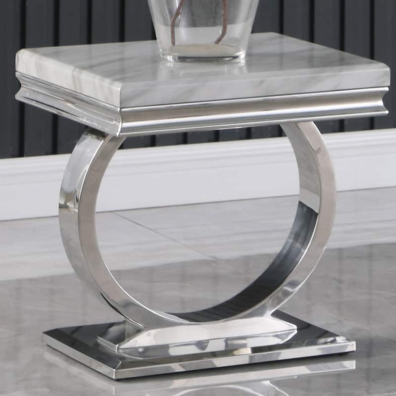 Best Master Furniture Erasmus White/Silver Marble Single Pedestal End Table