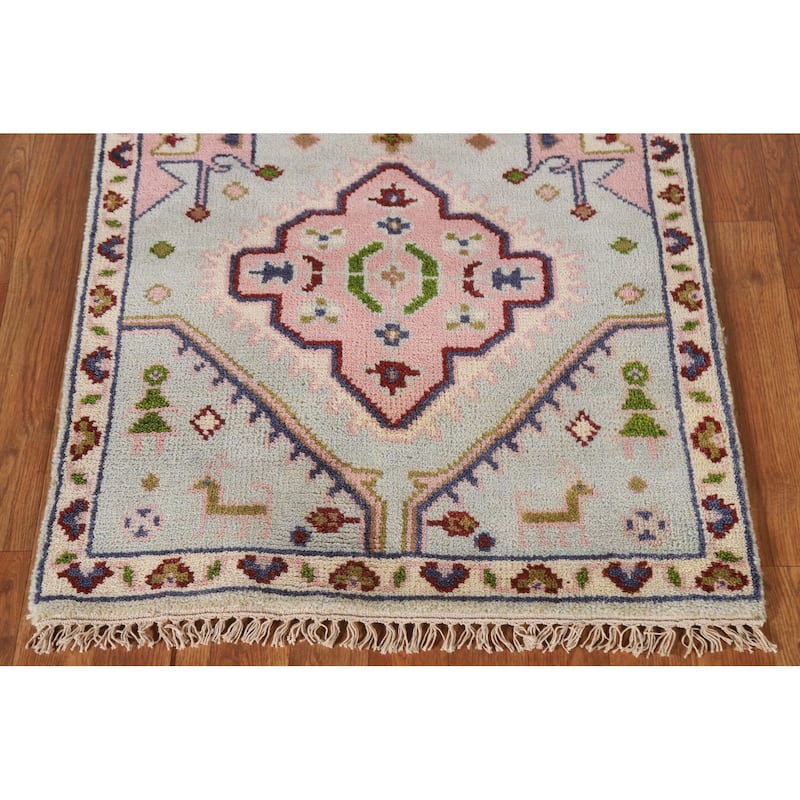 Geometric Blue Kazak Indian Runner Rug Handmade Wool Carpet - 2'7"x 11'5"