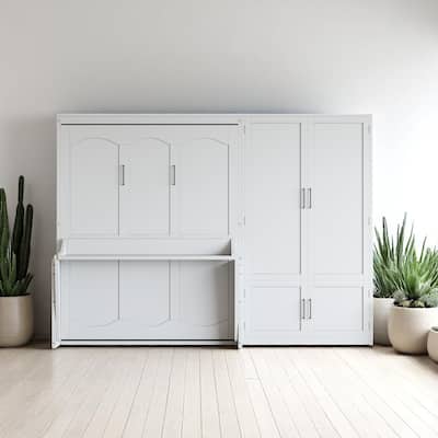 Queen Murphy Wall Bed with Side Folding, Closet Storage & Hydraulic Lift