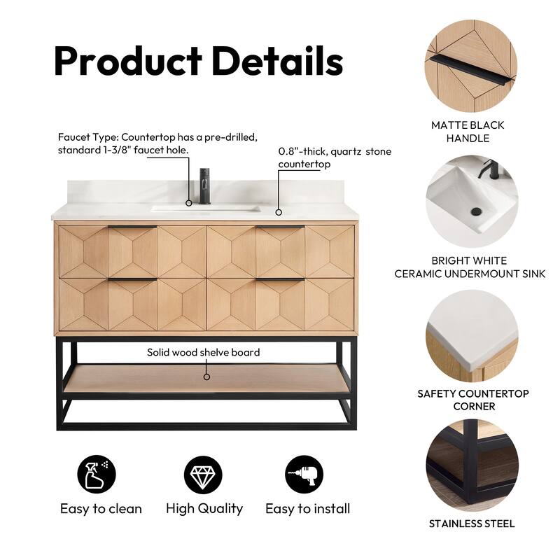 Milagro Bath Vanity with White Quartz Stone Top and Mirror