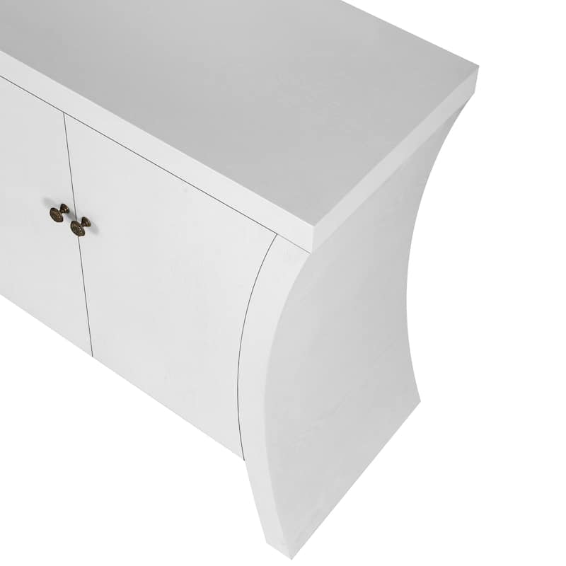 GDFStudio - Industrial 4-Door Credenza with Wooden Arc Legs & Bronze Clasps, Solid Wood Storage Cabinet