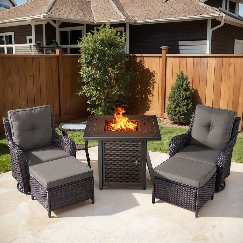 Gymojoy 6-Piece Fire Pit Set with Swivel Chairs, Ottomans & Side Table for Patio, Backyard, Deck