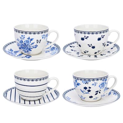 STP Goods 8.8 fl oz Vintage Blue Tea Coffee Cup & Saucer Set of 4