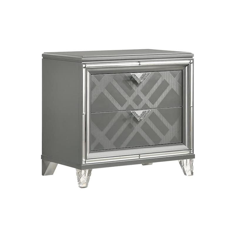 2 Drawers Nightstand with Mirror Trim