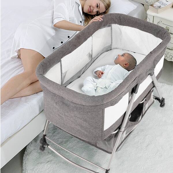 slide 2 of 12, Portable 2-In-1 Bassinet,Folding Portable Crib With Removable Canopy