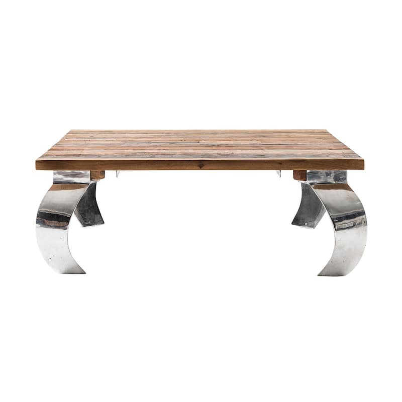 39" Steel And Reclaimed Wood Contemporary Square Coffee Table - 14.57" H x 39.37" W x 39.37" D