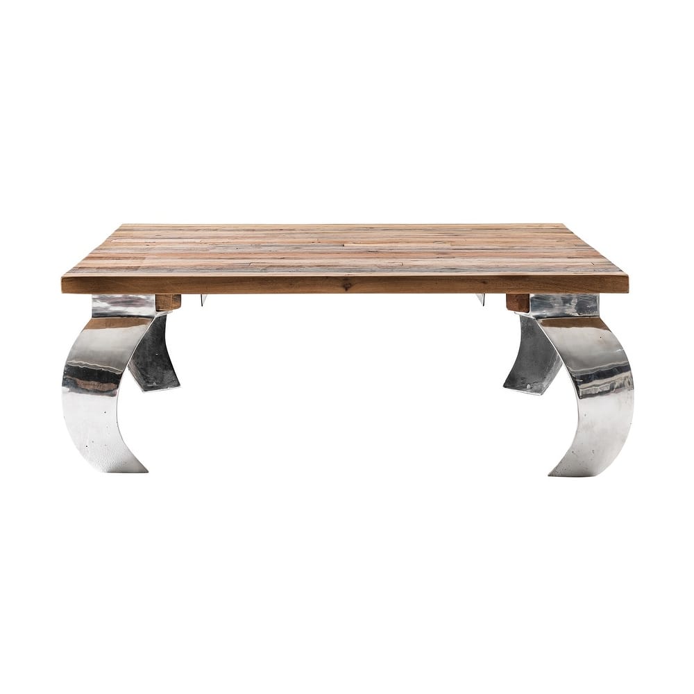 39" Steel And Reclaimed Wood Contemporary Square Coffee Table - 14.57" H x 39.37" W x 39.37" D