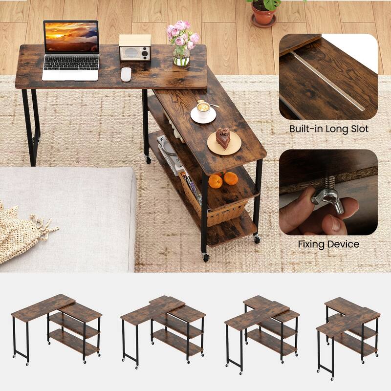 Gymax Free Rotating Sofa Side Table Mobile L-shaped Laptop Table w/ - See Details