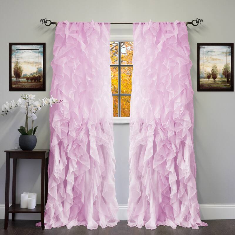 Sweet Home Collection Sheer Voile Waterfall Ruffled Tier 108 Inch Single Curtain Panel - 108" long x 50" wide - Lavender