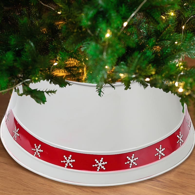 Christmas Metal White Tree Collar With Snowflakes