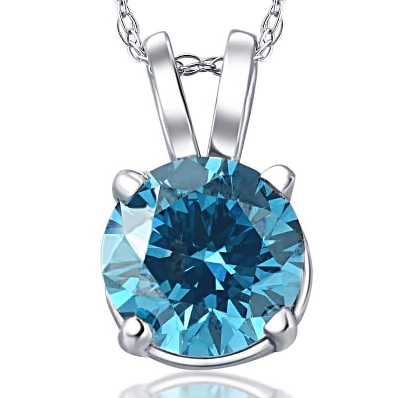Bliss Diamond 1 Ct Blue Diamond Solitaire Pendant White Gold Lab Grown Necklace - White - 18 Inch