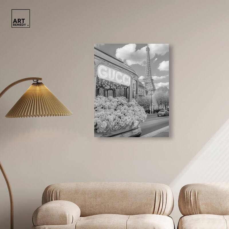 Dreamy Fashion Bus Noir Canvas by Art Remedy, Gallery Wrapped