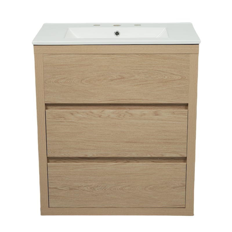 30"Bathroom Vanity with Ceramic Sink and 2 Drawers, Freestanding Vanity with Smooth Drawer Slides & Waterproof Finish