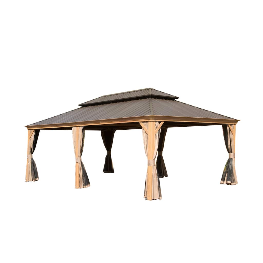 14x22FT Hardtop Gazebo with Galvanized Steel Roof, Aluminum Frame, Built-in Gutter, Curtains and Netting for Outdoor Patio