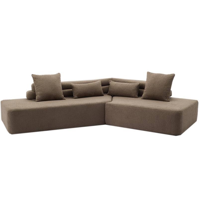 128" Polyester Modular 4-Seater Sectional Sofa with Boucle Teddy Fabric, Pocket Spring Support, and No Assembly Required