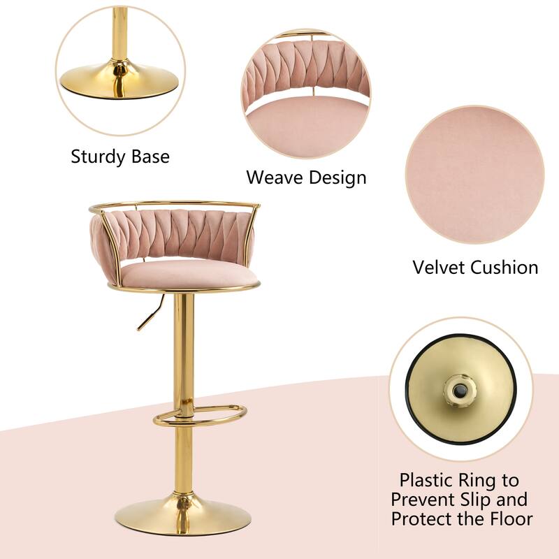 4 Set Velvet Adjustable Swivel Bar Stools With Backs