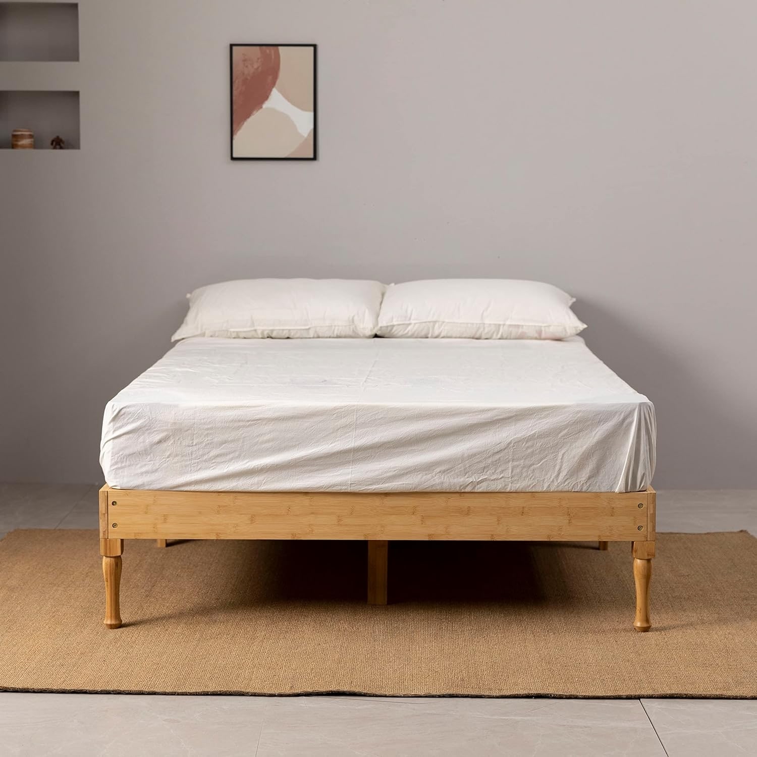 Natural Bamboo Wood Platform Bed Frame with Wood Slat Support, Easy Assembly, Underbed Storage, Full Size