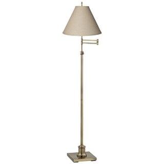 Swing Arm Floor Lamp Antique Brass Fine Burlap Empire Shade - 28