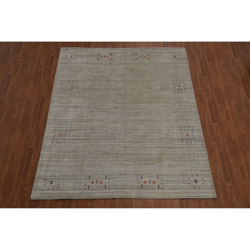 Hand Knotted Oriental 100% Wool Carpet Tribal Animal Pictorial Beige & Ivories Gabbeh Area Rug - 9' 10'' X 8' 1''