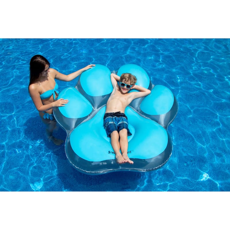 61" Inflatable Blue Pawprint Island Swimming Pool Float