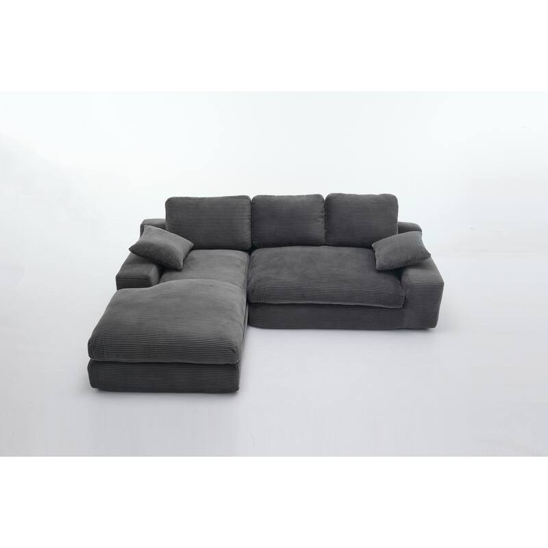 Modular Sectional Cloud Sofa with L-Shape Chaise, Corduroy Upholstered Sleeper Sofa, Compressed Sofa with Pillow