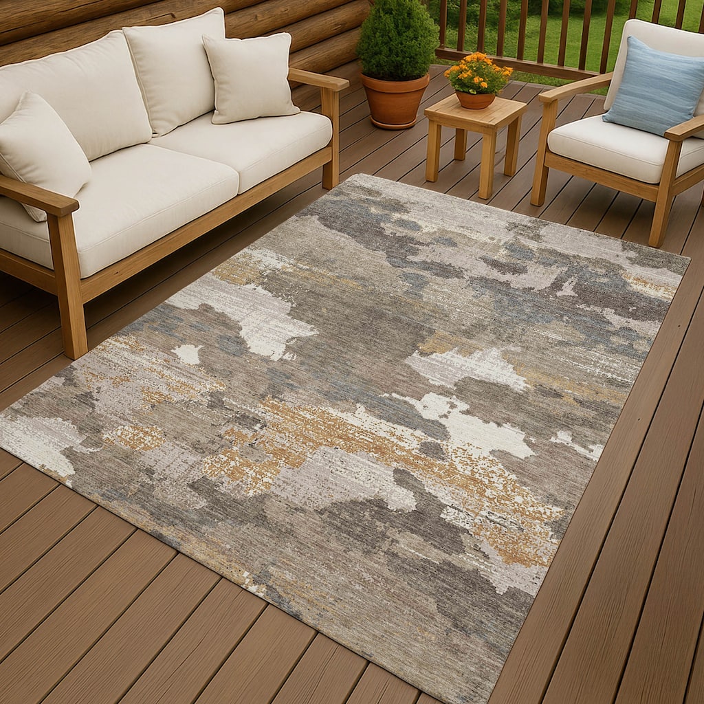 Machine Washable Indoor/ Outdoor Abstract Casual Chantille Rug
