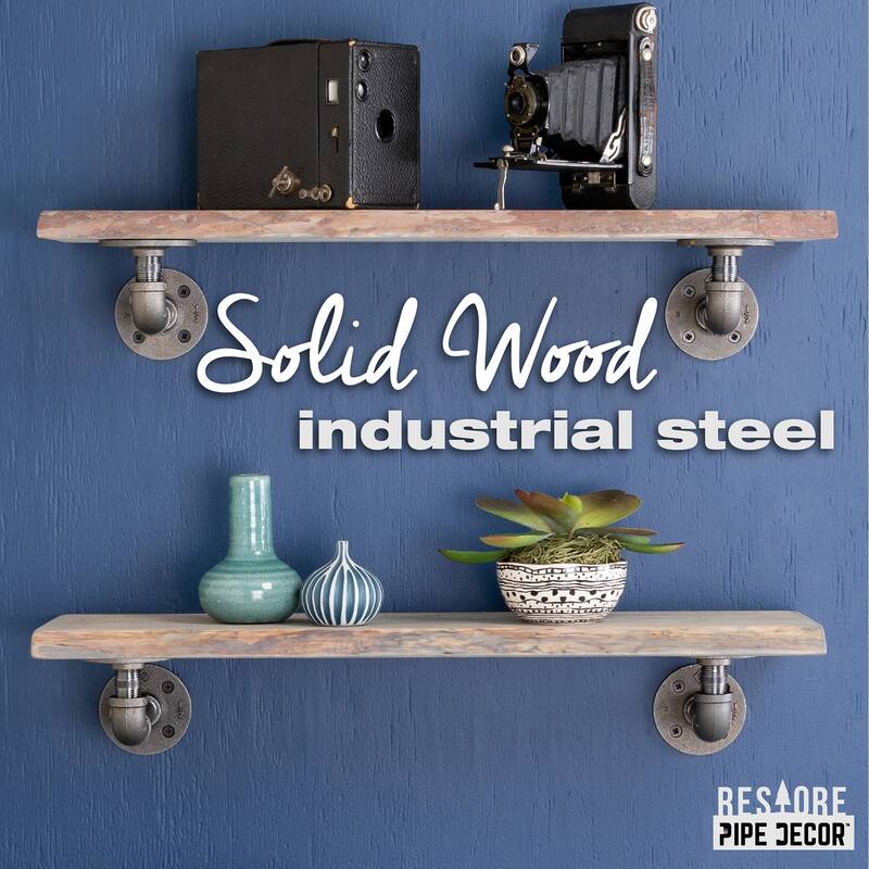 PIPE DECOR Live Edge Reclaimed Wood Shelf with Industrial Pipe Brackets, Set of 2