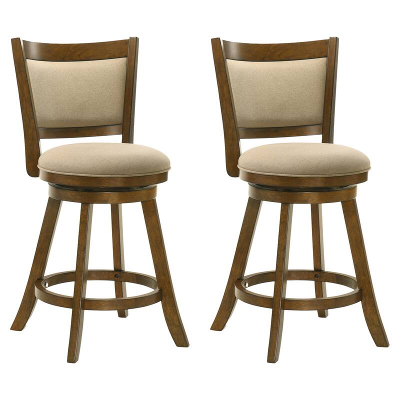 Aiden Modern Farmhouse Swivel Wood Counter Height Kitchen Bar Stool in Sepia Brown Finish with Fabric Upholstered Seat - Set of 2 - Light Scone - Counter Height