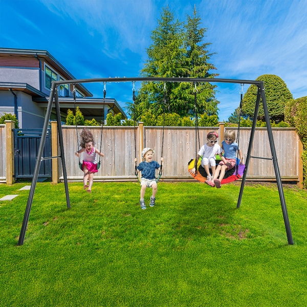 Set Reviews Hapfan 600lbs Seat Metal Swing Set, Platform Swing