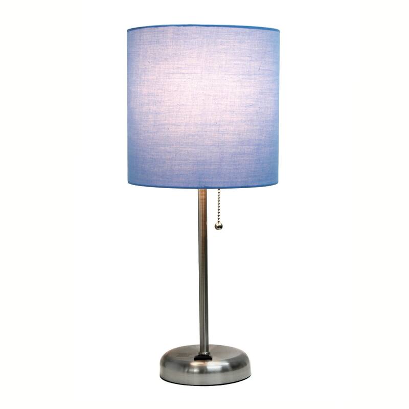 Brushed Steel Bedside Table Desk Lamp with Drum Shade - 19.5" - Silver and Blue