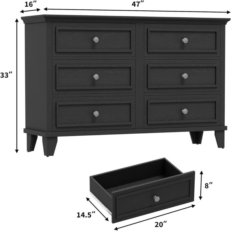 6 Drawer Dresser, Wooden Storage Chest of Drawers for Bedroom, Living Room, Hallway