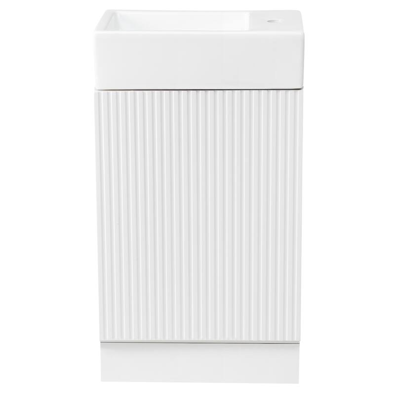 18.6" Vertical Stripe Door Cabinet Bathroom Vanity with Sink, Toilet Paper Holder and 2-tier Shelf - Available Left or Right