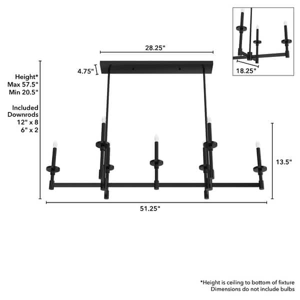 dimension image slide 1 of 2, Hunter Briargrove 7-Light Linear Chandelier - Dining room, Candle, Geometric, Transitional