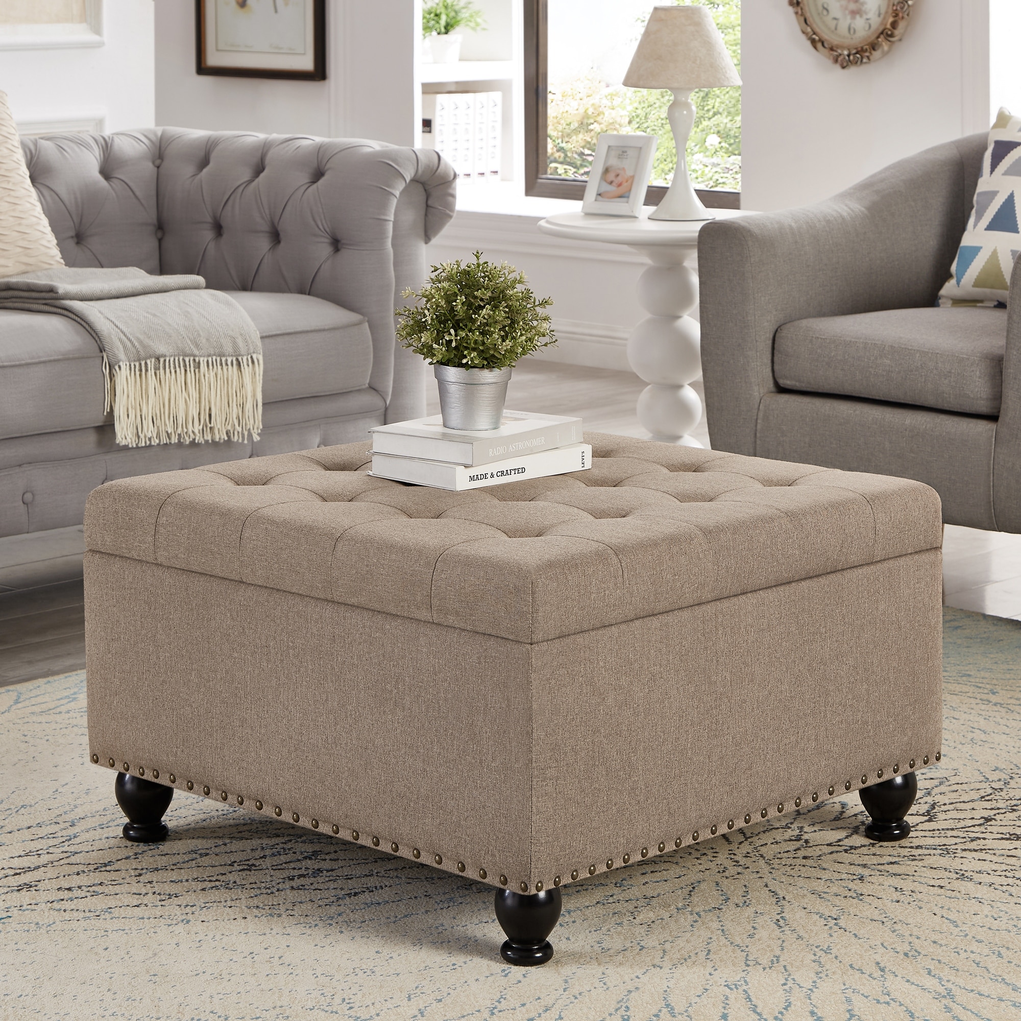 Large square online upholstered ottoman