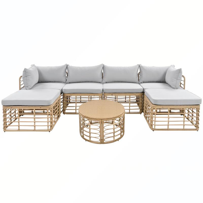 7PCS Outdoor Rattan Sectional Sofa Set With Cushions