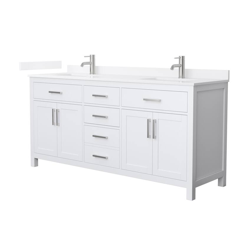 Wyndham Collection WCG2424-72D-QTZ-UNSMXX Beckett 72" Free Standing - White / White Quartz Top / Brushed Nickel Hardware