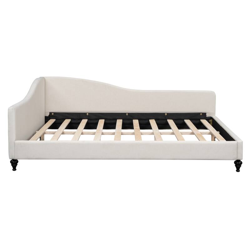 L-Shaped Linen Daybed with Solid Wood Legs