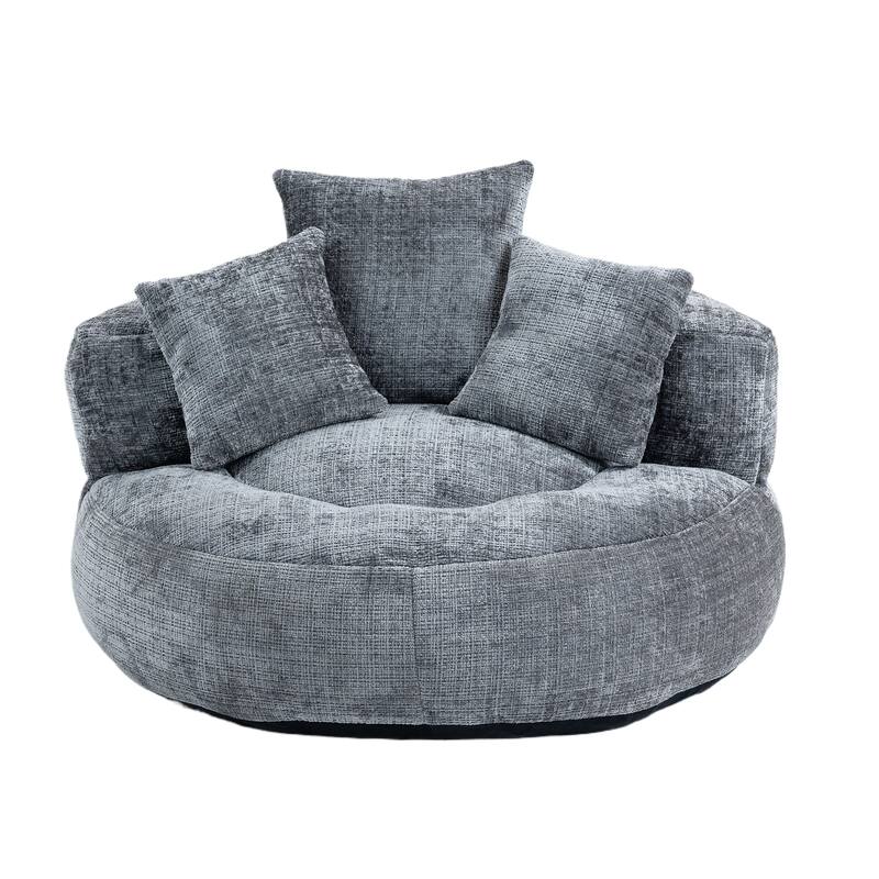 Chenille High Back Lazy Sofa with 3 Pillows and Oversized Bean Bag Chair