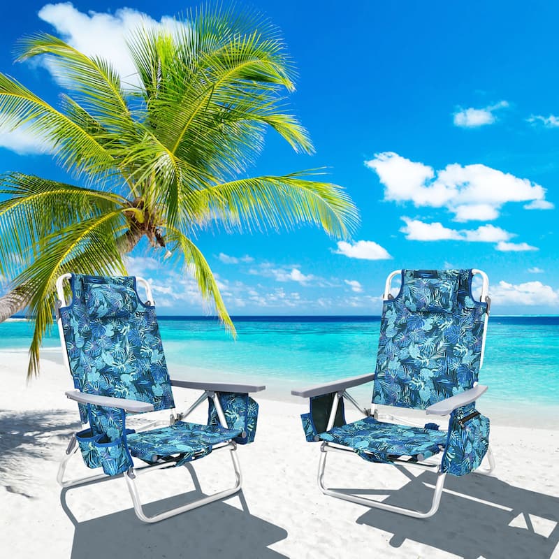 2-Pack Folding Backpack Beach Chair 5-Position Outdoor Reclining - See Details